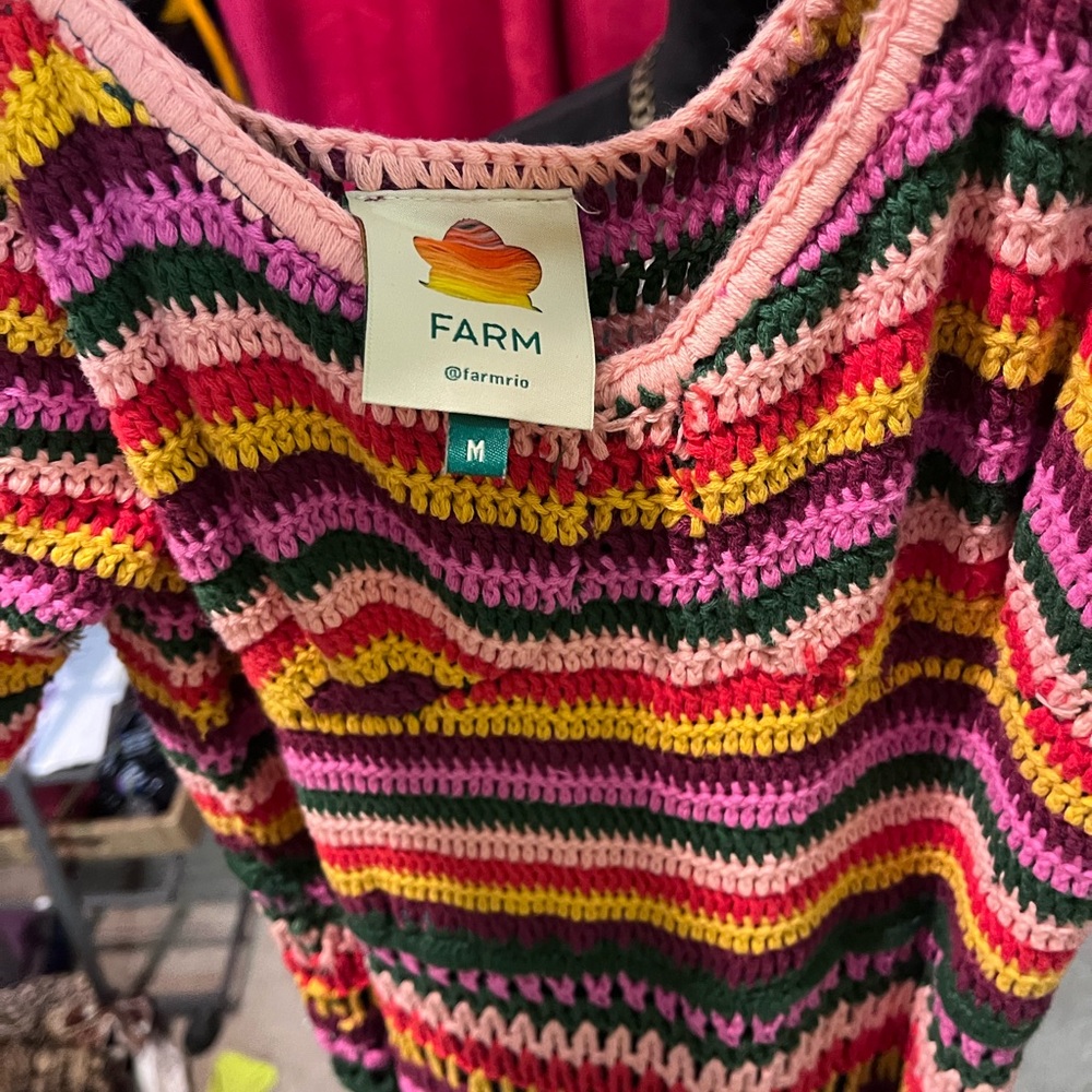 Farm Rio Multicolor Striped crotchet Women's dress